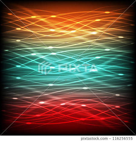neon abstract background of colored lines with glare. vector illustration 116256555