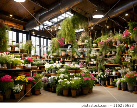 Florist shop featuring cozy interior design. Florist shop featuring cozy interior design. 116256688