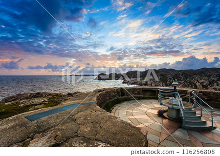 Sea rocks and binoculars at Lindesnes lighthouse Sea rocks and binoculars at Lindesnes lighthouse 116256808