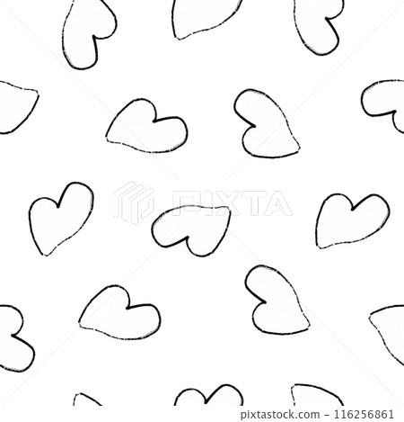 Colorful Heart Seamless Pattern Background. Hand Drawn Hearts Digital Paper Drawn by Colored Pencils. 116256861