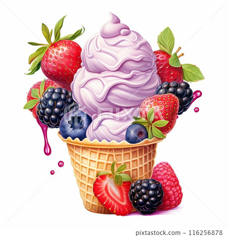Fresh And Healthy Yogurt With Mixed Berries in a waffle cup 116256878