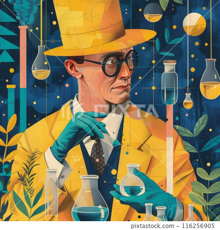 Scientist Conducting Experiment in Laboratory Mixing Chemicals and Analyzing Results 116256905