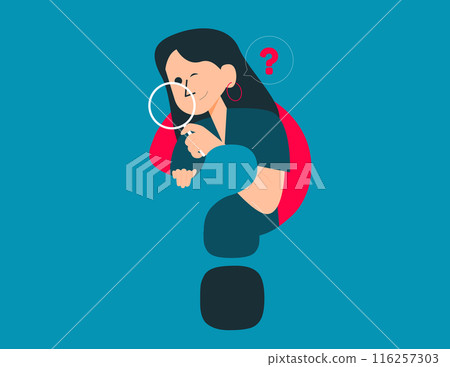 Curiosity to discover secret. Analyze and research vector concept 116257303