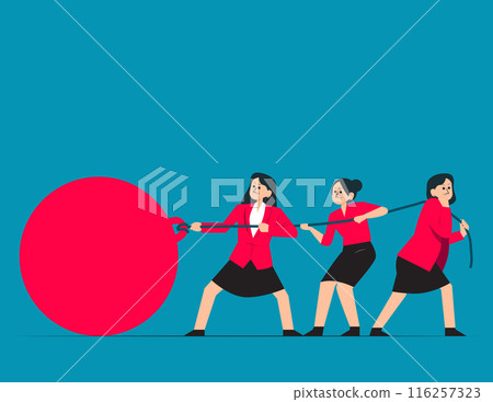 Team pulling heavy weight. Obligations vector concept Team pulling heavy weight. Obligations vector concept 116257323