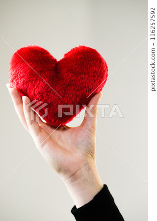 Woman holding red heart Woman holding red heart 116257592