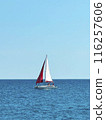 Sailboat in the sea. Clear blue sky. Seascape 116257606