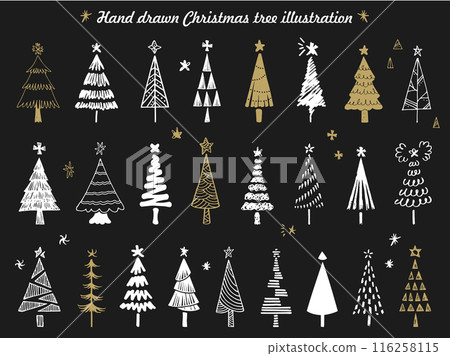 Hand drawn Christmas tree illustration set 116258115