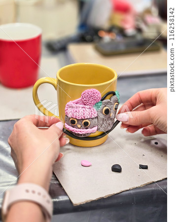 ceramic mug made of polymer clay 116258142