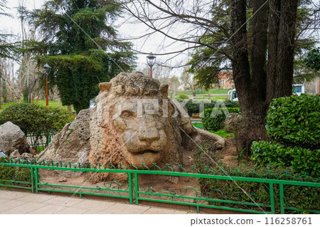 Majestic Lion Stone Sculpture in Ifrane, Morocco. 116258761