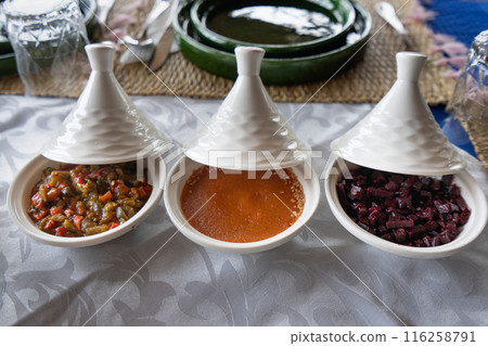 Exquisite Moroccan Lunch with Vegetable Tagines. Exquisite Moroccan Lunch with Vegetable Tagines. 116258791