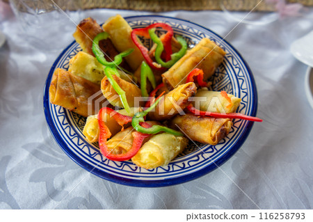 Moroccan Fried Delights with Chicken and Vegetables. Moroccan Fried Delights with Chicken and Vegetables. 116258793