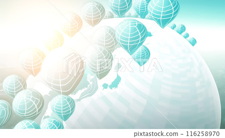 日本上空飛翔的多個氣球的CG素材 116258970