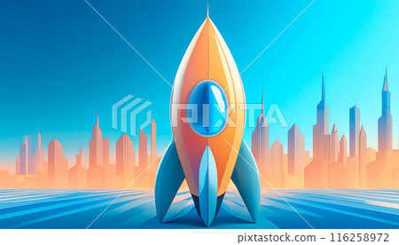 火箭與太空城CG背景素材插畫 116258972