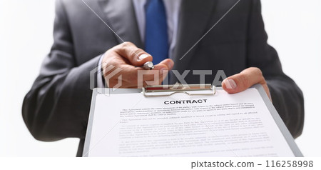 Partnership agreement, realtor give contract paper with pen to sign 116258998