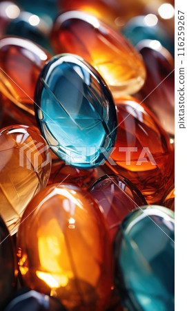 Precious gemstone Easter eggs, spectrum of colors, springtime celebration 116259267