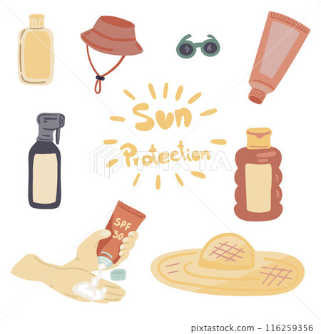 Sun protection flat design set  116259356