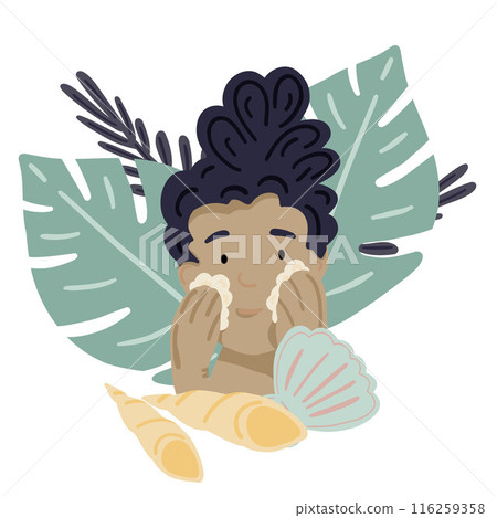 Skin care set with girl eaves flat design cream 116259358