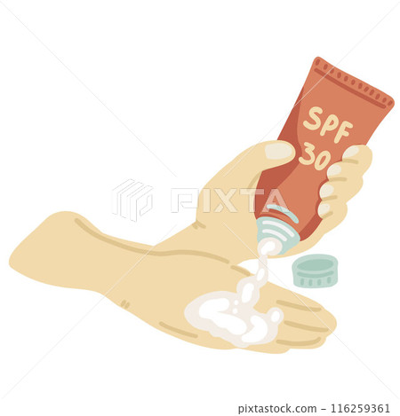 SPF sun protection cream flat design set with hands SPF sun protection cream flat design set with hands 116259361