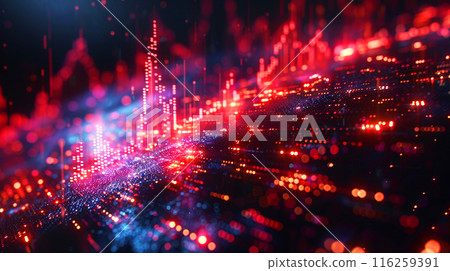 Golden glowing golden red lights for futuristic cyber technology background. technology electronic of city light bokeh 116259391