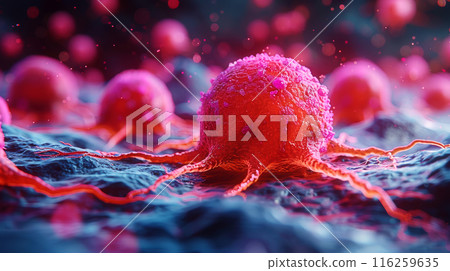 Macro of infected virus cells, dividing the body moving inside the body, visible through a microscope 116259635
