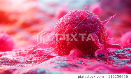 Macro of infected virus cells, dividing the body moving inside the body, visible through a microscope 116259636