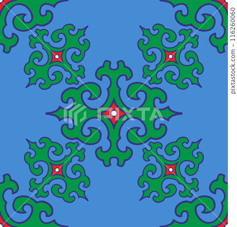 Real Tatar seamless pattern. Islamic tulip, floral geometry. Culture of the Tatar people, symbols of green and red. Real Tatar seamless pattern. Islamic tulip, floral geometry. Culture of the Tatar people, symbols of green and red. 116260060