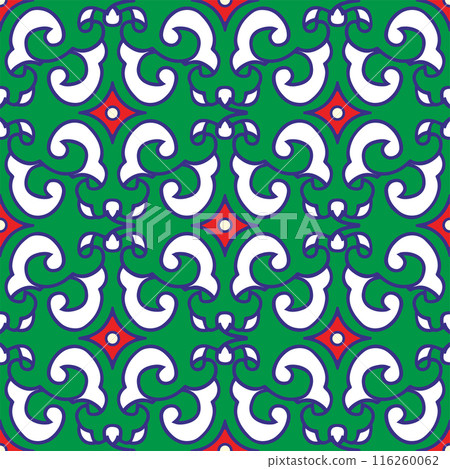 Real Tatar seamless pattern. Islamic tulip, floral geometry. Culture of the Tatar people, symbols of green and red. 116260062