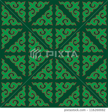Real Tatar seamless pattern. Islamic tulip, floral geometry. Culture of the Tatar people, symbols of green and red. 116260082