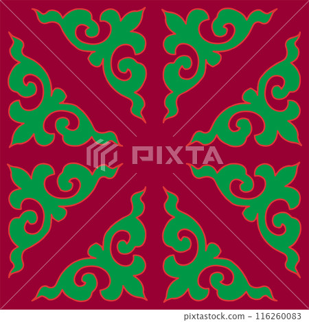 Real Tatar seamless pattern. Islamic tulip, floral geometry. Culture of the Tatar people, symbols of green and red. 116260083