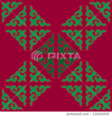 Real Tatar seamless pattern. Islamic tulip, floral geometry. Culture of the Tatar people, symbols of green and red. 116260085