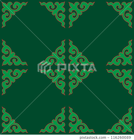 Real Tatar seamless pattern. Islamic tulip, floral geometry. Culture of the Tatar people, symbols of green and red. 116260089