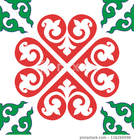 Real Tatar seamless pattern. Islamic tulip, floral geometry. Culture of the Tatar people, symbols of green and red. 116260090