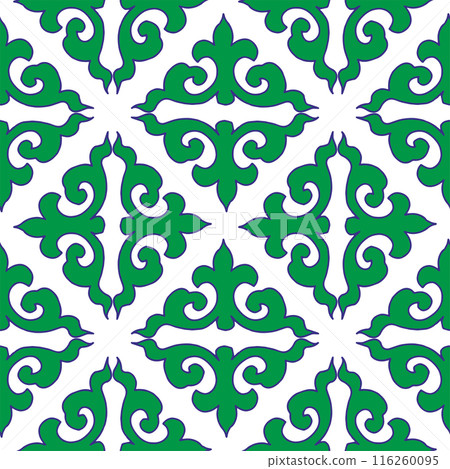 Real Tatar seamless pattern. Islamic tulip, floral geometry. Culture of the Tatar people, symbols of green and red. Real Tatar seamless pattern. Islamic tulip, floral geometry. Culture of the Tatar people, symbols of green and red. 116260095