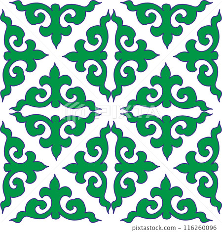 Real Tatar seamless pattern. Islamic tulip, floral geometry. Culture of the Tatar people, symbols of green and red. Real Tatar seamless pattern. Islamic tulip, floral geometry. Culture of the Tatar people, symbols of green and red. 116260096