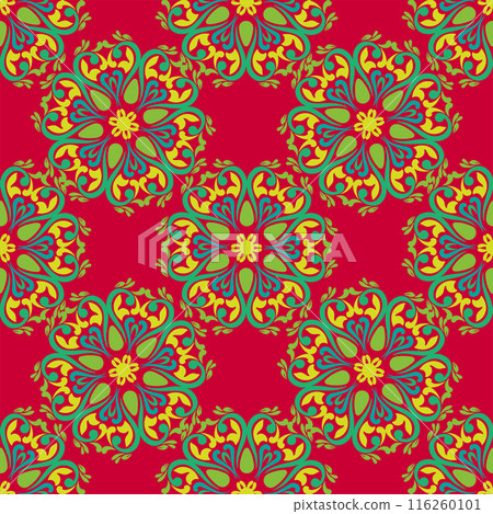 Real Tatar seamless pattern. Islamic tulip, floral geometry. Culture of the Tatar people, symbols of green and red. Real Tatar seamless pattern. Islamic tulip, floral geometry. Culture of the Tatar people, symbols of green and red. 116260101