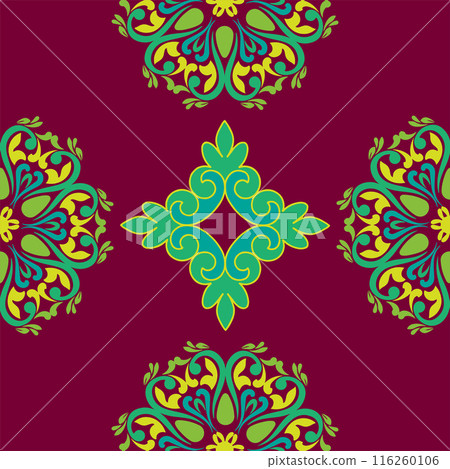Real Tatar seamless pattern. Islamic tulip, floral geometry. Culture of the Tatar people, symbols of green and red. 116260106