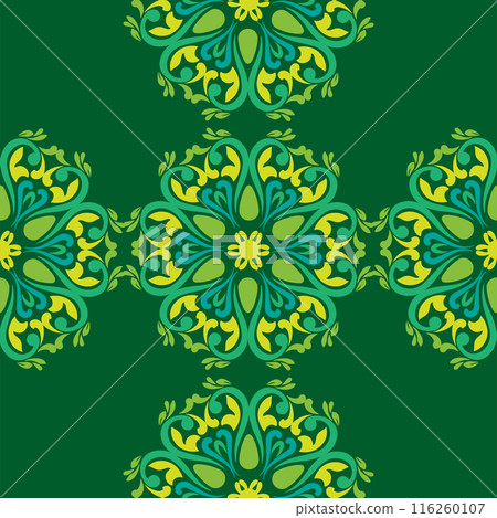 Real Tatar seamless pattern. Islamic tulip, floral geometry. Culture of the Tatar people, symbols of green and red. Real Tatar seamless pattern. Islamic tulip, floral geometry. Culture of the Tatar people, symbols of green and red. 116260107