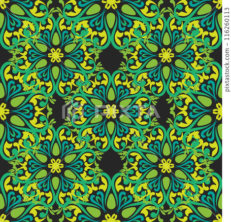Real Tatar seamless pattern. Islamic tulip, floral geometry. Culture of the Tatar people, symbols of green and red. Real Tatar seamless pattern. Islamic tulip, floral geometry. Culture of the Tatar people, symbols of green and red. 116260113