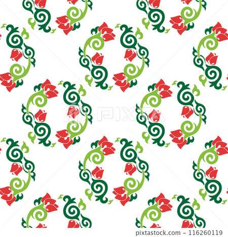 Floral pattern Tatar Native Ornamental border with tulips. Culture of the Tatar people, symbols of green and red 116260119