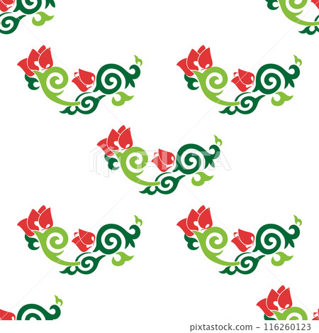 Floral pattern Tatar Native Ornamental border with tulips. Culture of the Tatar people, symbols of green and red 116260123