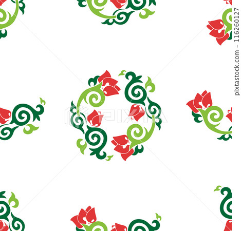 Floral pattern Tatar Native Ornamental border with tulips. Culture of the Tatar people, symbols of green and red 116260127