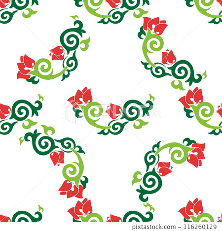 Floral pattern Tatar Native Ornamental border with tulips. Culture of the Tatar people, symbols of green and red 116260129