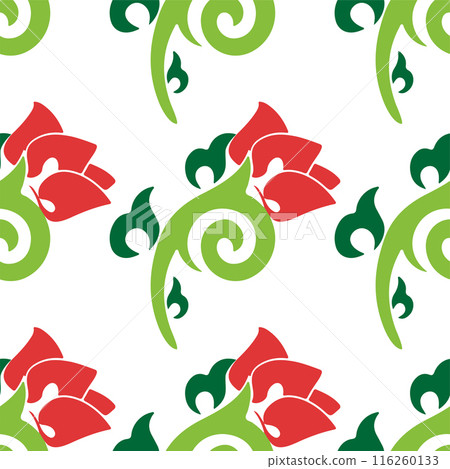 Floral pattern Tatar Native Ornamental border with tulips. Culture of the Tatar people, symbols of green and red 116260133
