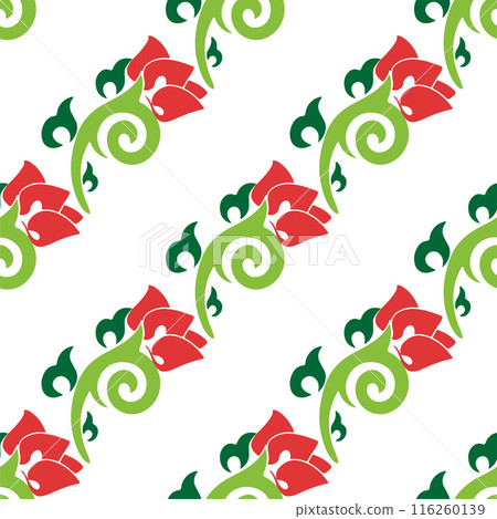 Floral pattern Tatar Native Ornamental border with tulips. Culture of the Tatar people, symbols of green and red 116260139
