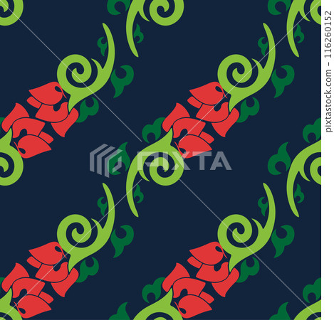 Floral pattern Tatar Native Ornamental border with tulips. Culture of the Tatar people, symbols of green and red 116260152