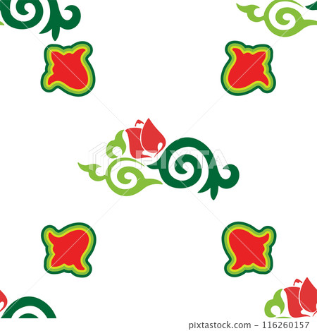Floral pattern Tatar Native Ornamental border with tulips. Culture of the Tatar people, symbols of green and red Floral pattern Tatar Native Ornamental border with tulips. Culture of the Tatar people, symbols of green and red 116260157