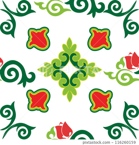 Floral pattern Tatar Native Ornamental border with tulips. Culture of the Tatar people, symbols of green and red 116260159