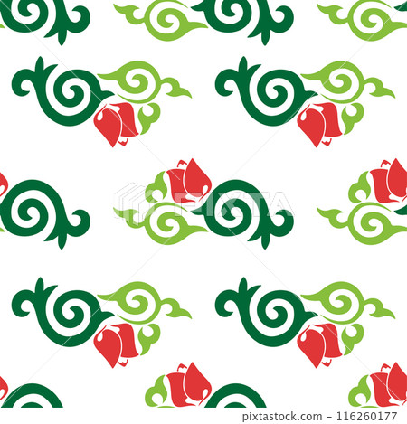 Floral pattern Tatar Native Ornamental border with tulips. Culture of the Tatar people, symbols of green and red Floral pattern Tatar Native Ornamental border with tulips. Culture of the Tatar people, symbols of green and red 116260177