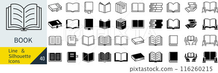 Line and silhouette book icon set Line and silhouette book icon set 116260215