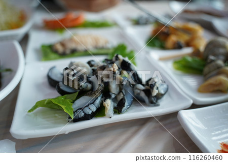 Sea cucumber raw fish, called wild ginseng of the sea, is enjoyed in Asian countries including Korea Sea cucumber raw fish, called wild ginseng of the sea, is enjoyed in Asian countries including Korea 116260460